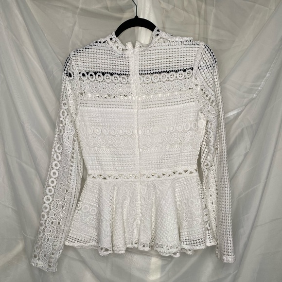 Endless Rose Crochet Lace Peplum Top White Long Sleeve Small - Picture 4 of 6